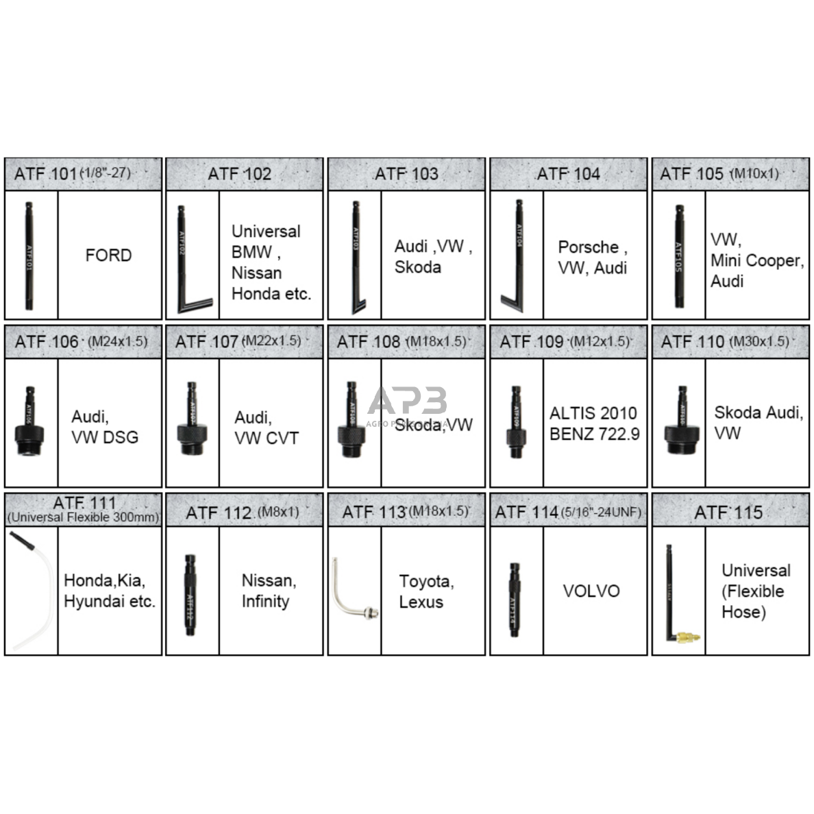 Pavarų dėžės tepalo keitimo įrenginys 7l su ATF adapterių rinkiniu 4 Pavarų dėžės tepalo keitimo įrenginys 7l su ATF adapterių rinkiniu 4