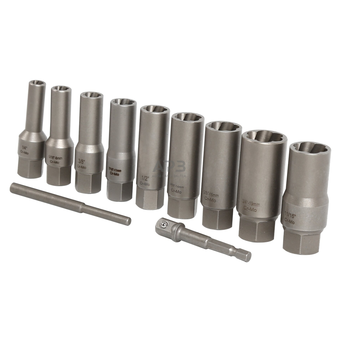 Pažeistų veržlių atsukėjų 3/8'' rinkinys 11vnt. (6-19mm) 1