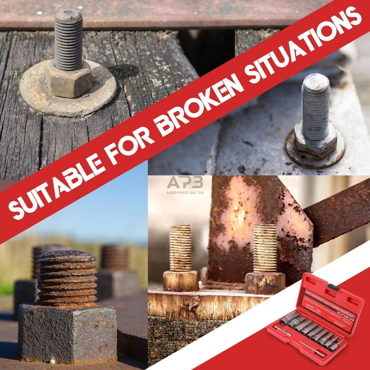 Pažeistų veržlių atsukėjų 3/8'' rinkinys 11vnt. (6-19mm) 7 Pažeistų veržlių atsukėjų 3/8'' rinkinys 11vnt. (6-19mm) 7