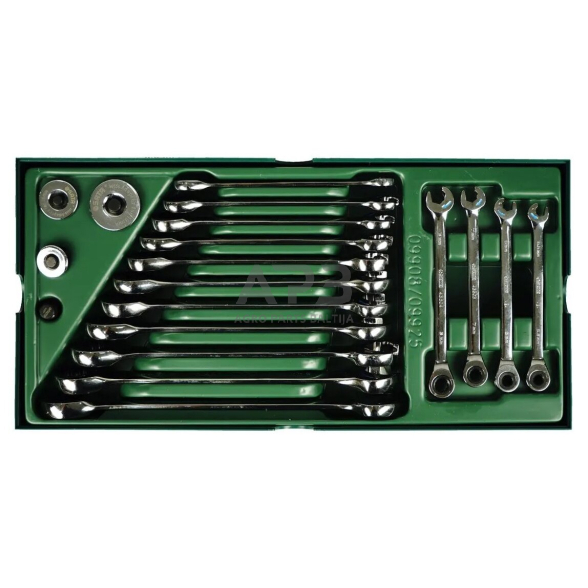 Padėklas. Terkšlinių kombinuotų raktų rinkinys 19vnt. Padėklas. Terkšlinių kombinuotų raktų rinkinys 19vnt.