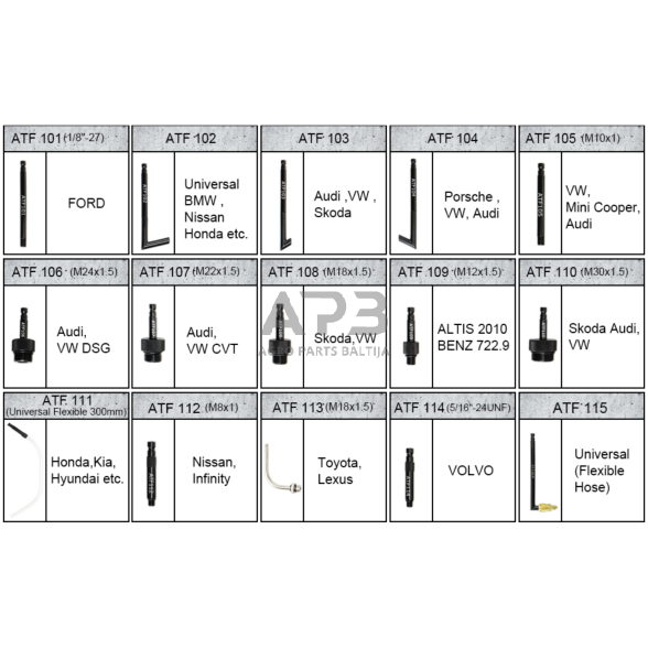 Pavarų dėžės tepalo keitimo įrenginys 7l su ATF adapterių rinkiniu 4 Pavarų dėžės tepalo keitimo įrenginys 7l su ATF adapterių rinkiniu 4