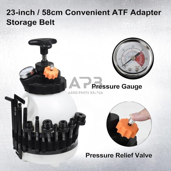 Pavarų dėžės tepalo užpildymo įrenginys 3l su ATF adapterių rinkiniu 3 Pavarų dėžės tepalo užpildymo įrenginys 3l su ATF adapterių rinkiniu 3