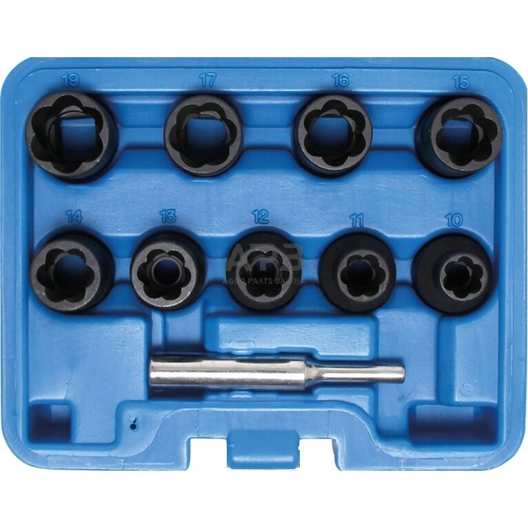 Pažeistų veržlių atsukėjų rinkinys 10vnt. 1/2" Pažeistų veržlių atsukėjų rinkinys 10vnt. 1/2"