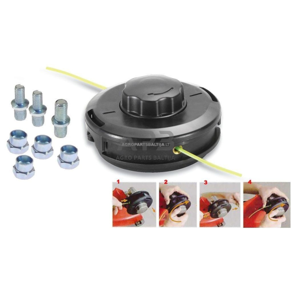 Pjovimo galva universali PRO krūmapjovėms pusiau automatinė 130,00 mm M8x1,25 mm, M8x1,25 mm, M10x1,00 mm, M10x1,25 mm, M12x1,50 mm, M12x1,75 mm Pjovimo galva universali PRO krūmapjovėms pusiau automatinė 130,00 mm M8x1,25 mm, M8x1,25 mm, M10x1,00 mm, M10x1,25 mm, M12x1,50 mm, M12x1,75 mm