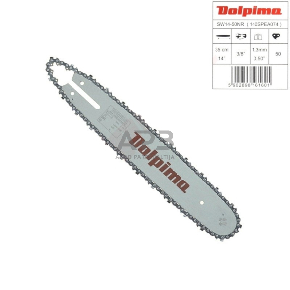 Pjovimo juosta su grandine Dolpima 3/8" 1,3 mm, 35 cm / 14" 140SPEA074 50 narelių.Tinka Stihl pjūklams ir kitiems. Pjovimo juosta su grandine Dolpima 3/8" 1,3 mm, 35 cm / 14" 140SPEA074 50 narelių.Tinka Stihl pjūklams ir kitiems.