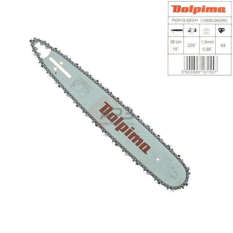 Pjovimo juosta su grandine Dolpima .325" 1,5 mm, 38 cm / 15" 158SLGK095 64 nareliai. Pjovimo juosta su grandine Dolpima .325" 1,5 mm, 38 cm / 15" 158SLGK095 64 nareliai.