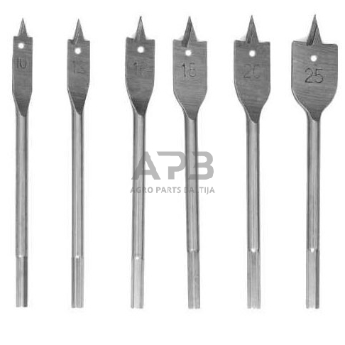 Plunksninių grąžtų rinkinys medžiui (6vnt) 10-25mm Plunksninių grąžtų rinkinys medžiui (6vnt) 10-25mm