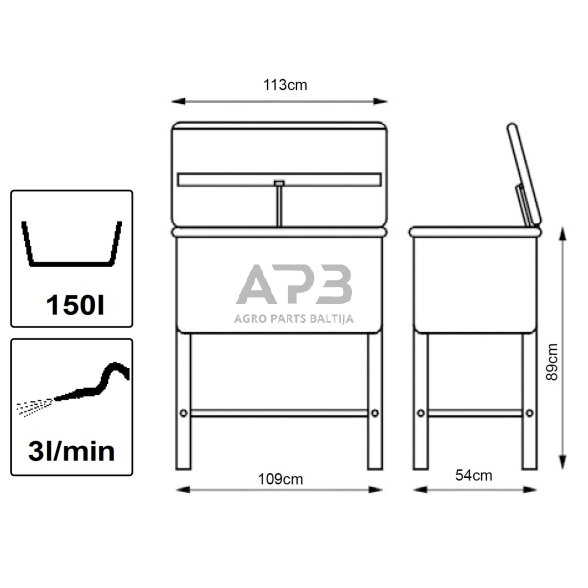 Plovimo dėžė 40 galonų (150L) 1 Plovimo dėžė 40 galonų (150L) 1
