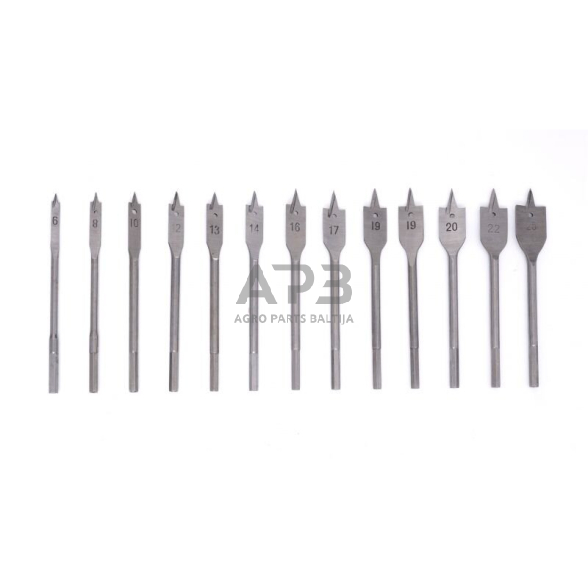 Plunksninių grąžtų rinkinys medžiui (13vnt) 6-25mm Plunksninių grąžtų rinkinys medžiui (13vnt) 6-25mm