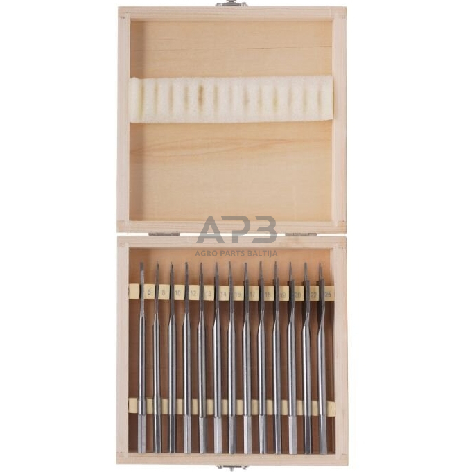 Plunksninių grąžtų rinkinys medžiui (13vnt) 6-25mm 1 Plunksninių grąžtų rinkinys medžiui (13vnt) 6-25mm 1