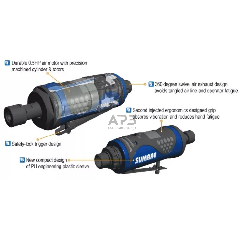 Pneumatinis šlifuoklis tiesus su fiksavimu 1/4" (6mm) 1 Pneumatinis šlifuoklis tiesus su fiksavimu 1/4" (6mm) 1
