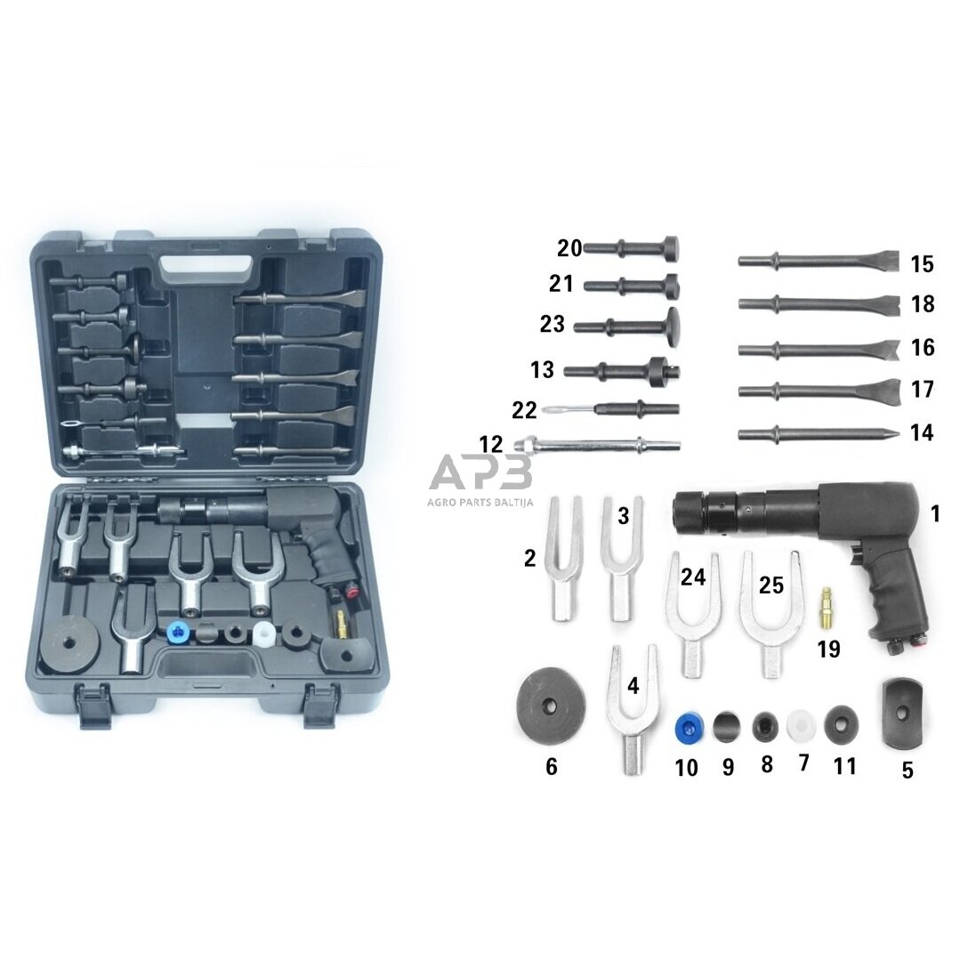 Pneumatinis plaktukas su traukių ir šarnyrų nuėmėjų rinkiniu 25vnt. 5