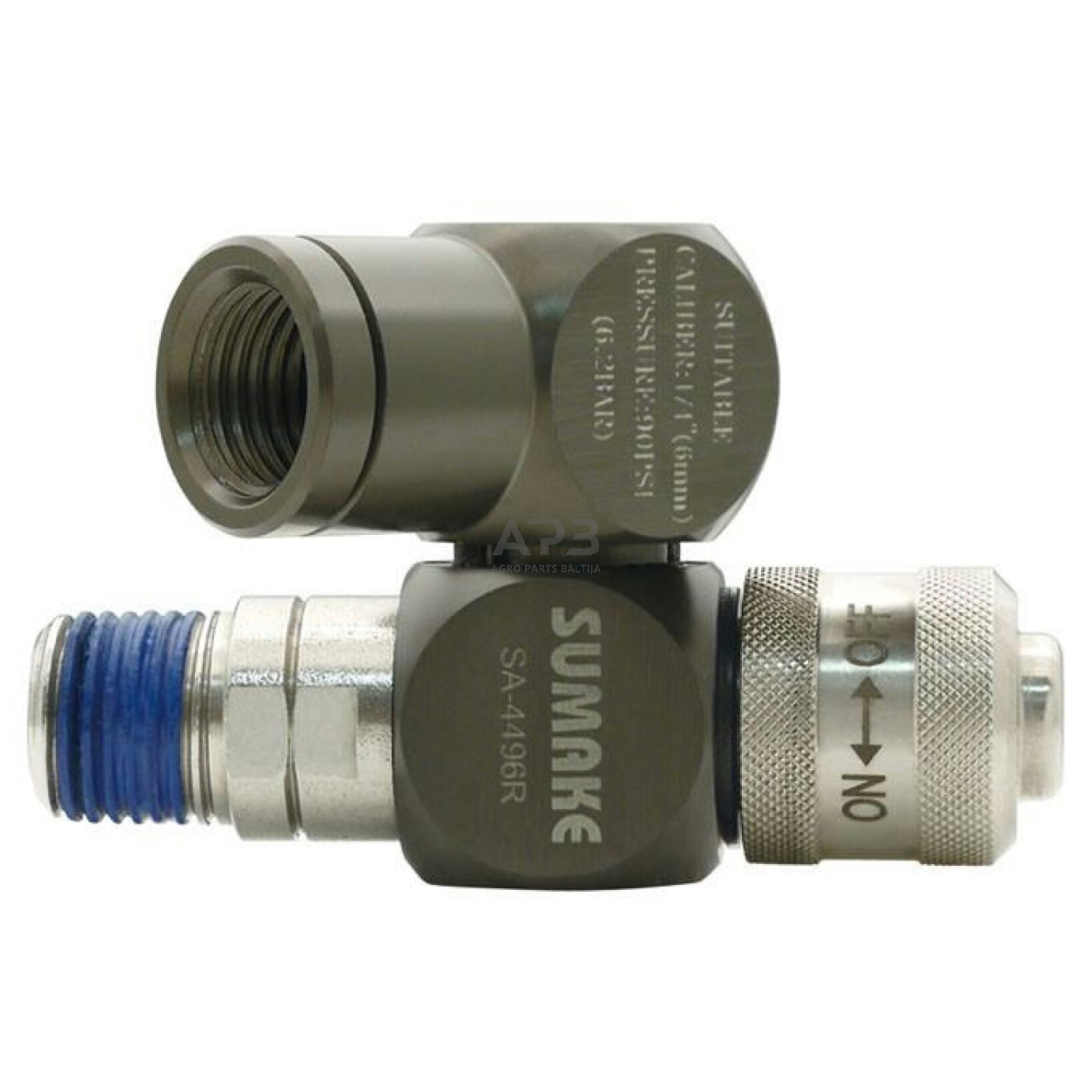 Pneumatinė jungtis 1/4 (iš.s./vid.s.) pasukama 360° su reguliatoriumi Pneumatinė jungtis 1/4 (iš.s./vid.s.) pasukama 360° su reguliatoriumi