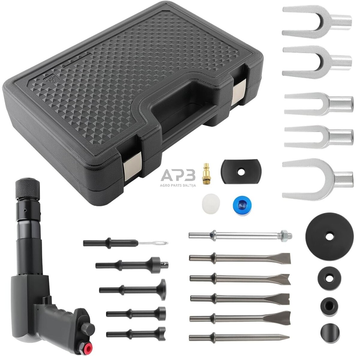 Pneumatinis plaktukas su traukių ir šarnyrų nuėmėjų rinkiniu 25vnt.