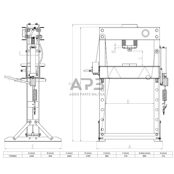 Pneumatinis / hidraulinis presas su manometru 50t 1 Pneumatinis / hidraulinis presas su manometru 50t 1