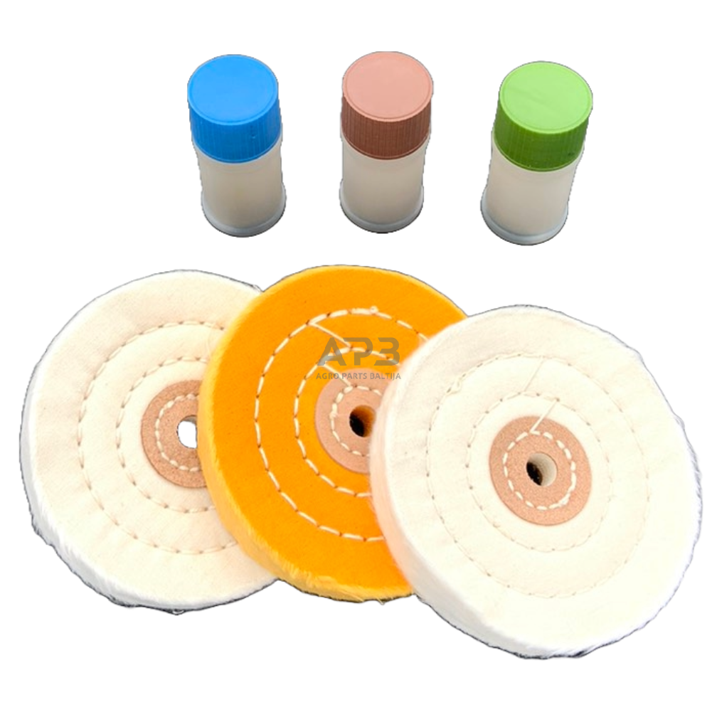 Poliravimo padų ir pastos rinkinys kietiems metalams 6vnt. Poliravimo padų ir pastos rinkinys kietiems metalams 6vnt.