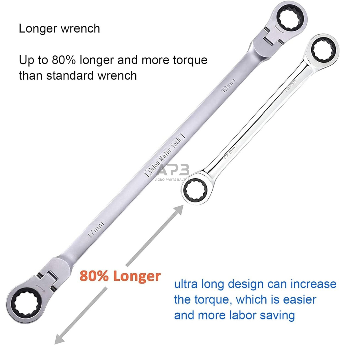Prailg. raktų su lanksčia terkšle rinkinys 5vnt. (8-19mm) 3 Prailg. raktų su lanksčia terkšle rinkinys 5vnt. (8-19mm) 3