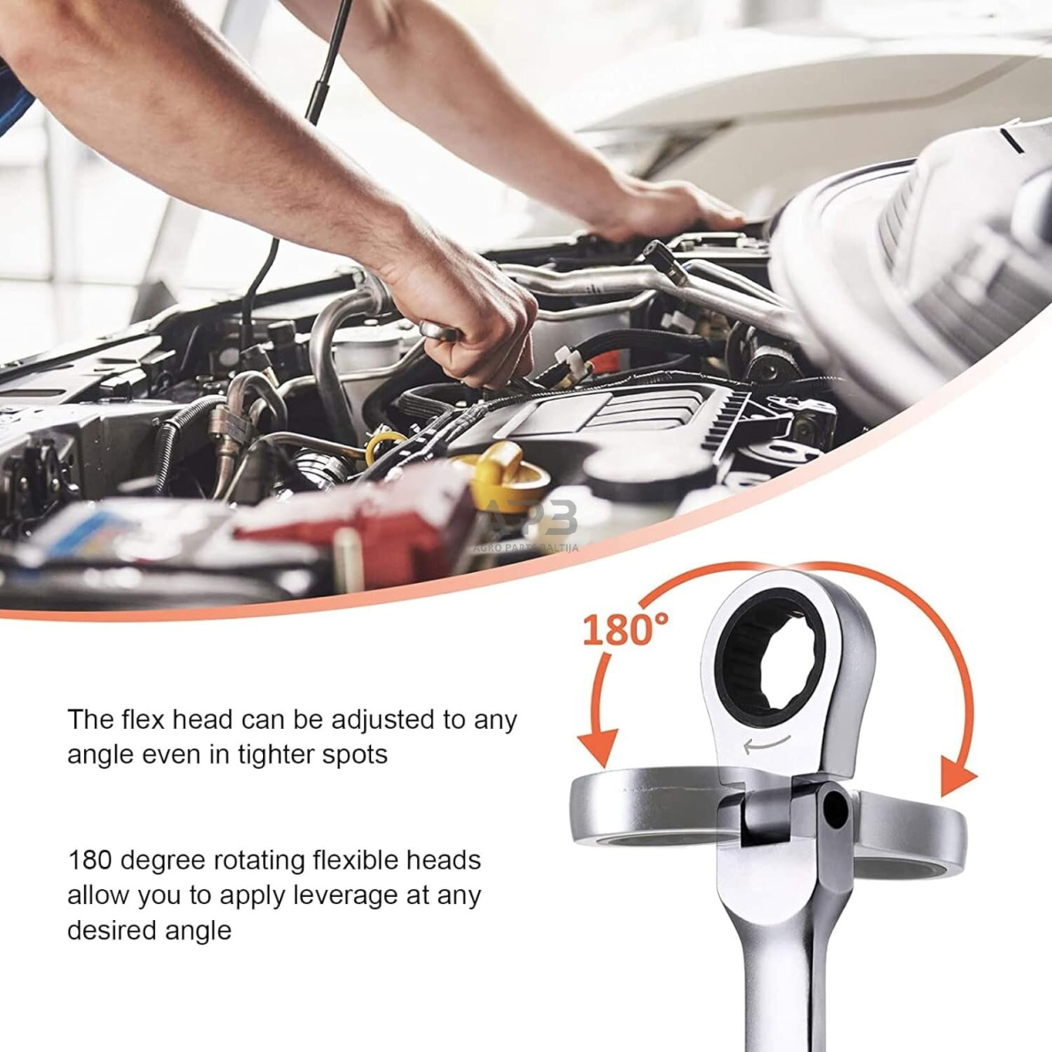 Prailg. raktų su lanksčia terkšle rinkinys 5vnt. (8-19mm) 4 Prailg. raktų su lanksčia terkšle rinkinys 5vnt. (8-19mm) 4