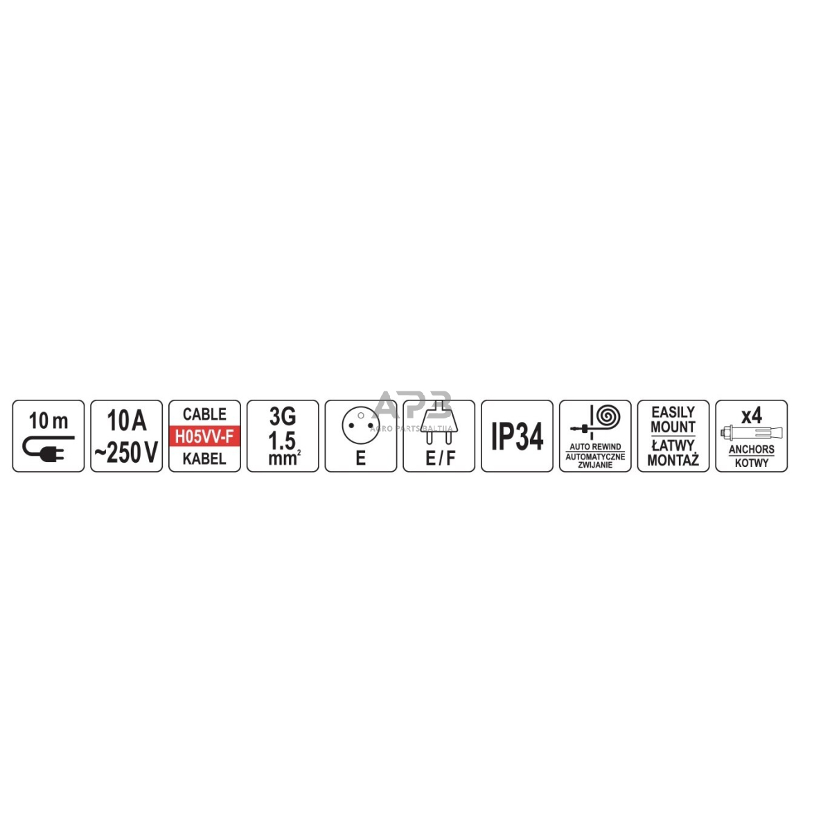 Prailgintuvas su automatine rite 10m 3Gx1.5mm² 250V 2 Prailgintuvas su automatine rite 10m 3Gx1.5mm² 250V 2
