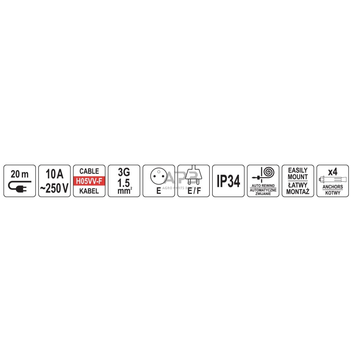 Prailgintuvas su automatine rite 20m 3Gx1.5mm² 250V 1 Prailgintuvas su automatine rite 20m 3Gx1.5mm² 250V 1