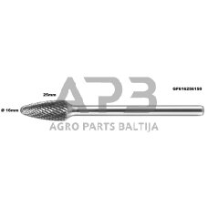 Prailginta freza kietmetalio F išgaubta užapvalinta Ø 16 x 25mm