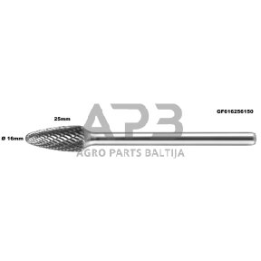 Prailginta freza kietmetalio F išgaubta užapvalinta Ø 16 x 25mm
