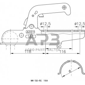 Priekabos sukabinimo spyna Winterhoff 1500kg 70mm 1860761