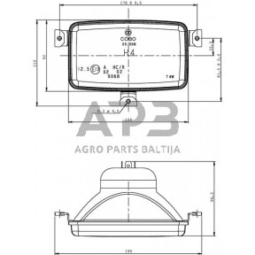 Priekinis žibintas montuojamas Halogenas 155x96.3x92mm, Cobo 05630000