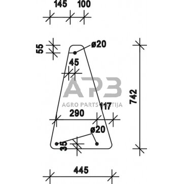 Priekinis kabinos stiklas apatinis D7742 Priekinis kabinos stiklas apatinis D7742