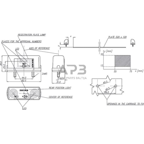 Priekabos numerio apšvietimo žibintas 12/24V, 125x145mm, Waś 1400300451 3 Priekabos numerio apšvietimo žibintas 12/24V, 125x145mm, Waś 1400300451 3