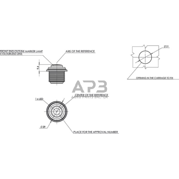 Priekabos žymeklio LED lemputė 12/24V, Ø29mm, Waś 1400300668 3 Priekabos žymeklio LED lemputė 12/24V, Ø29mm, Waś 1400300668 3