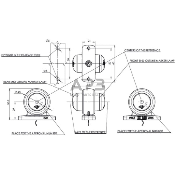 Priekabos žymeklio lemputė 12/24V, 50x60mm, Waś 1400690601 4 Priekabos žymeklio lemputė 12/24V, 50x60mm, Waś 1400690601 4
