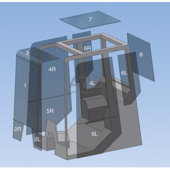 Priekinis kabinos stiklas apatinis D20048 Priekinis kabinos stiklas apatinis D20048