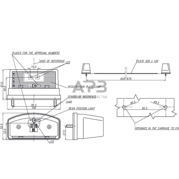 Priekabos numerio apšvietimo LED žibintas 12/24V, 109x61mm, Waś 1400300452 3 Priekabos numerio apšvietimo LED žibintas 12/24V, 109x61mm, Waś 1400300452 3