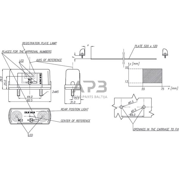 Priekabos numerio apšvietimo žibintas 12/24V, 125x145mm, Waś 1400300451 3 Priekabos numerio apšvietimo žibintas 12/24V, 125x145mm, Waś 1400300451 3