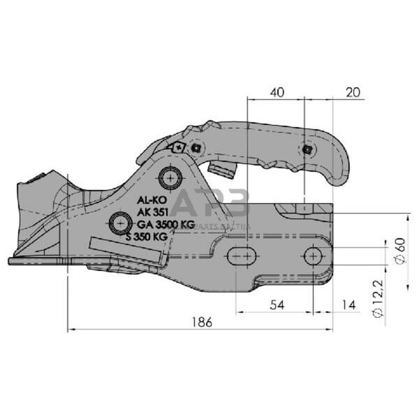 Priekabos sukabinimo spyna AL-KO AK351-351ZA, 1224333 1 Priekabos sukabinimo spyna AL-KO AK351-351ZA, 1224333 1