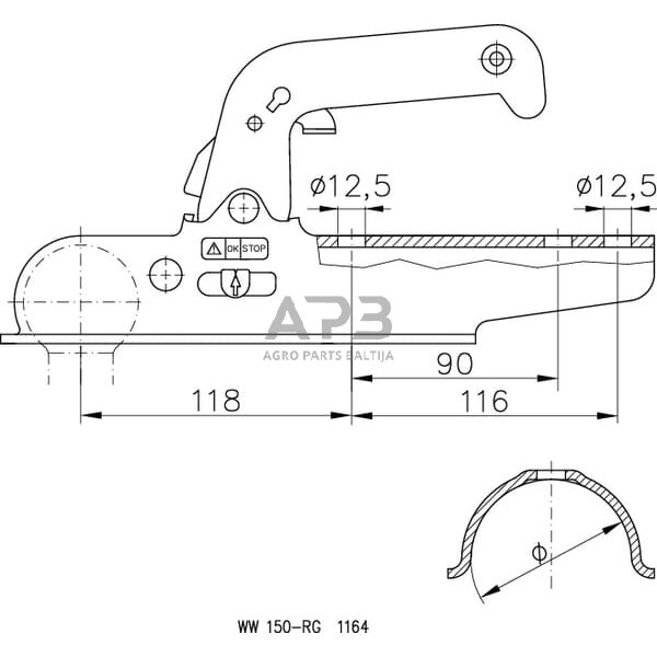 Priekabos sukabinimo spyna Winterhoff 1500kg 70mm 1860761 1