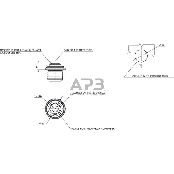Priekabos žymeklio LED lemputė 12/24V, Ø29mm, Waś 1400300668 3 Priekabos žymeklio LED lemputė 12/24V, Ø29mm, Waś 1400300668 3