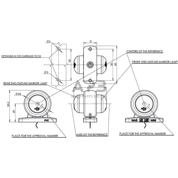 Priekabos žymeklio lemputė 12/24V, 50x60mm, Waś 1400690601 4 Priekabos žymeklio lemputė 12/24V, 50x60mm, Waś 1400690601 4