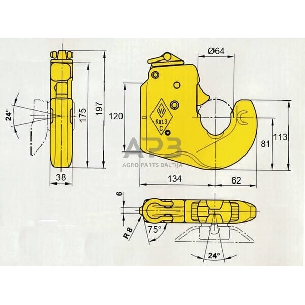 Prikabinimo sistemos virinamas kablys 64,00 mm 1208555 2 Prikabinimo sistemos virinamas kablys 64,00 mm 1208555 2