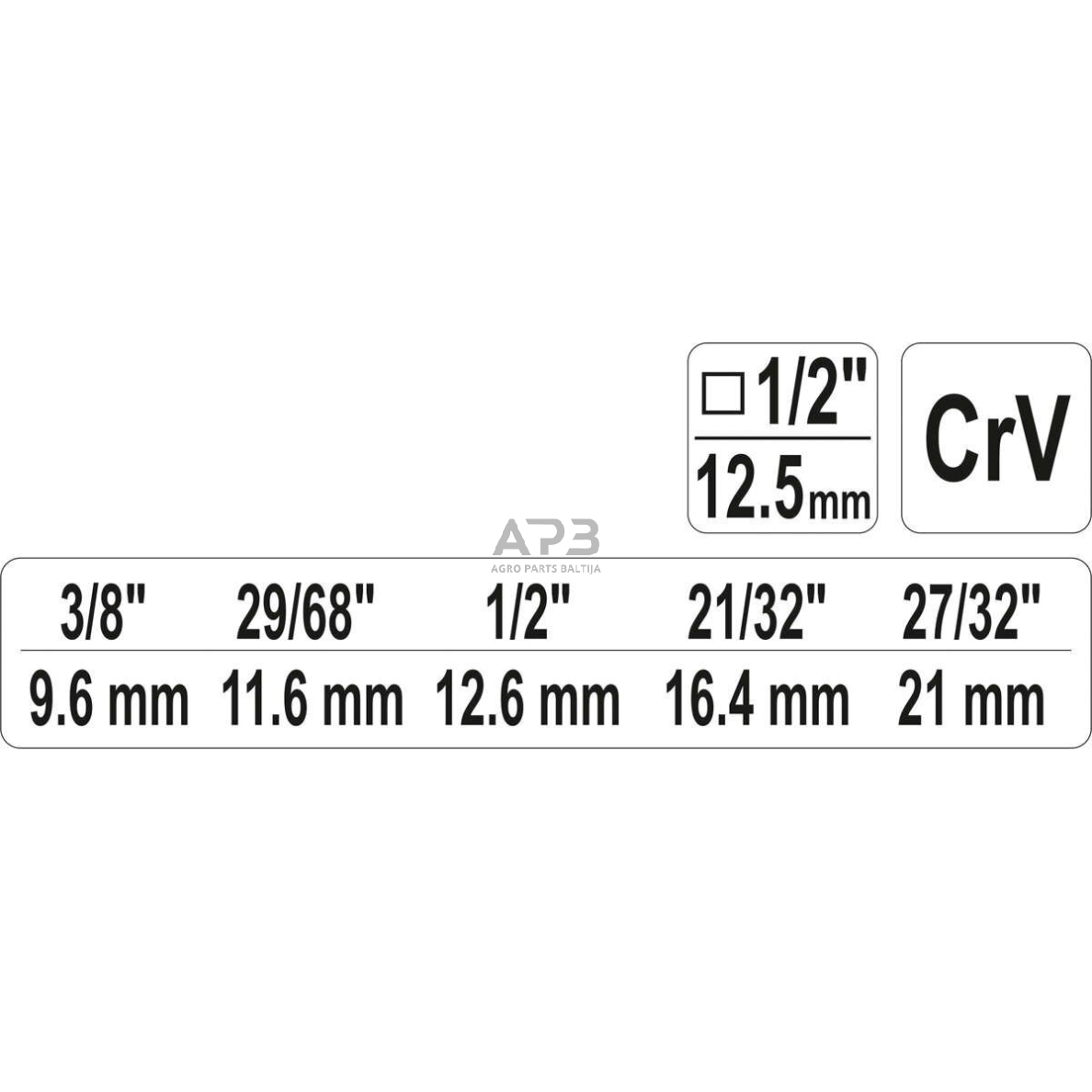 Raktas pakopinis terkšlei su kiauryme 1/2" (3/8", 29/68", 1/2", 21/32", 27/32") 3 Raktas pakopinis terkšlei su kiauryme 1/2" (3/8", 29/68", 1/2", 21/32", 27/32") 3