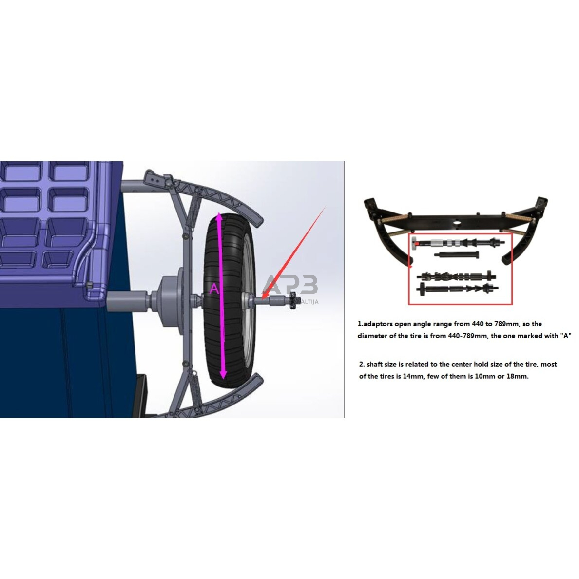 Ratų balansavimo staklių adapteris motociklams M36 / M40 3 Ratų balansavimo staklių adapteris motociklams M36 / M40 3