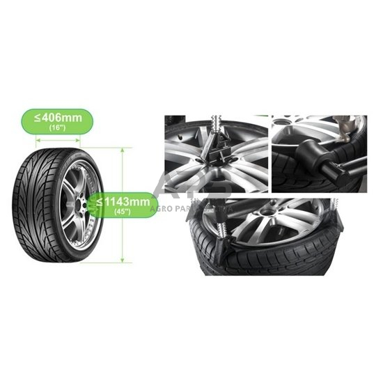 Ratų montavimo staklės su papildomu padangų prispaudimo įtaisu 1 Ratų montavimo staklės su papildomu padangų prispaudimo įtaisu 1