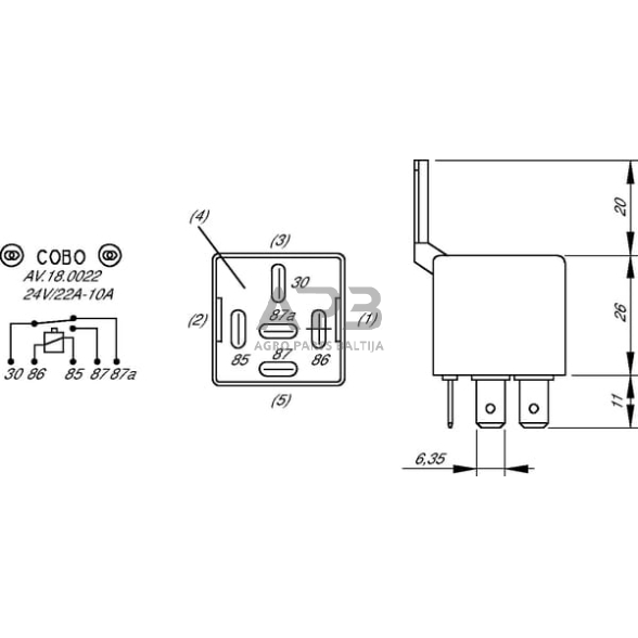 Relė Cobo 12V, 5 kontaktų AV18003101 2