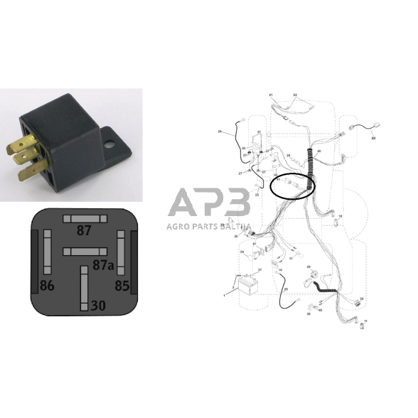 Rėlė AYP 109748X 12V, amperų 40, kontaktų 5 1 Rėlė AYP 109748X 12V, amperų 40, kontaktų 5 1