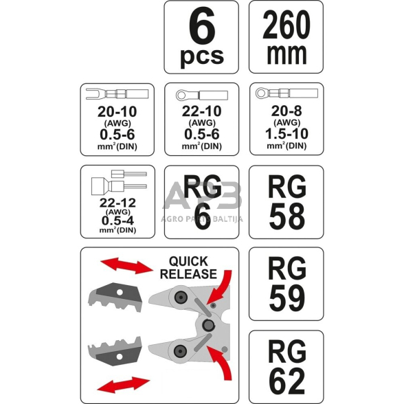 Replės laidų užspaudimui su keič. antgaliais 3 Replės laidų užspaudimui su keič. antgaliais 3