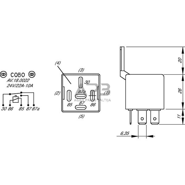 Relė Cobo 12V, 5 kontaktų AV18003101 2