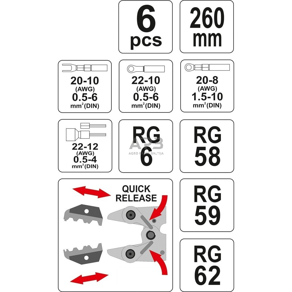 Replės laidų užspaudimui su keič. antgaliais 3 Replės laidų užspaudimui su keič. antgaliais 3