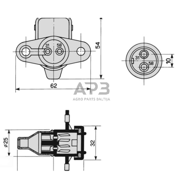 Rozetė, lizdas 2 kontaktų Cobo 25001100 6 Rozetė, lizdas 2 kontaktų Cobo 25001100 6