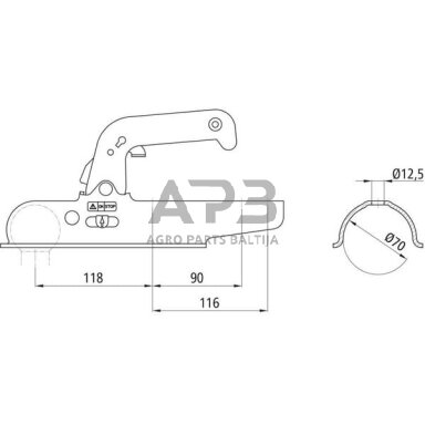 Rutulinis prikabinimo įtaisas apvalus 1500kg 70mm Winterhoff 1733854